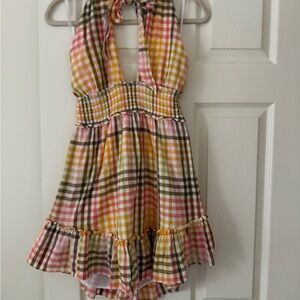 Multicolor Plaid Halter Dress